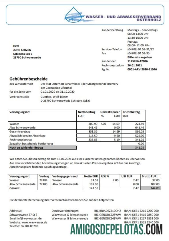 Lei de serviços públicos Wavwasser da Alemanha amostra